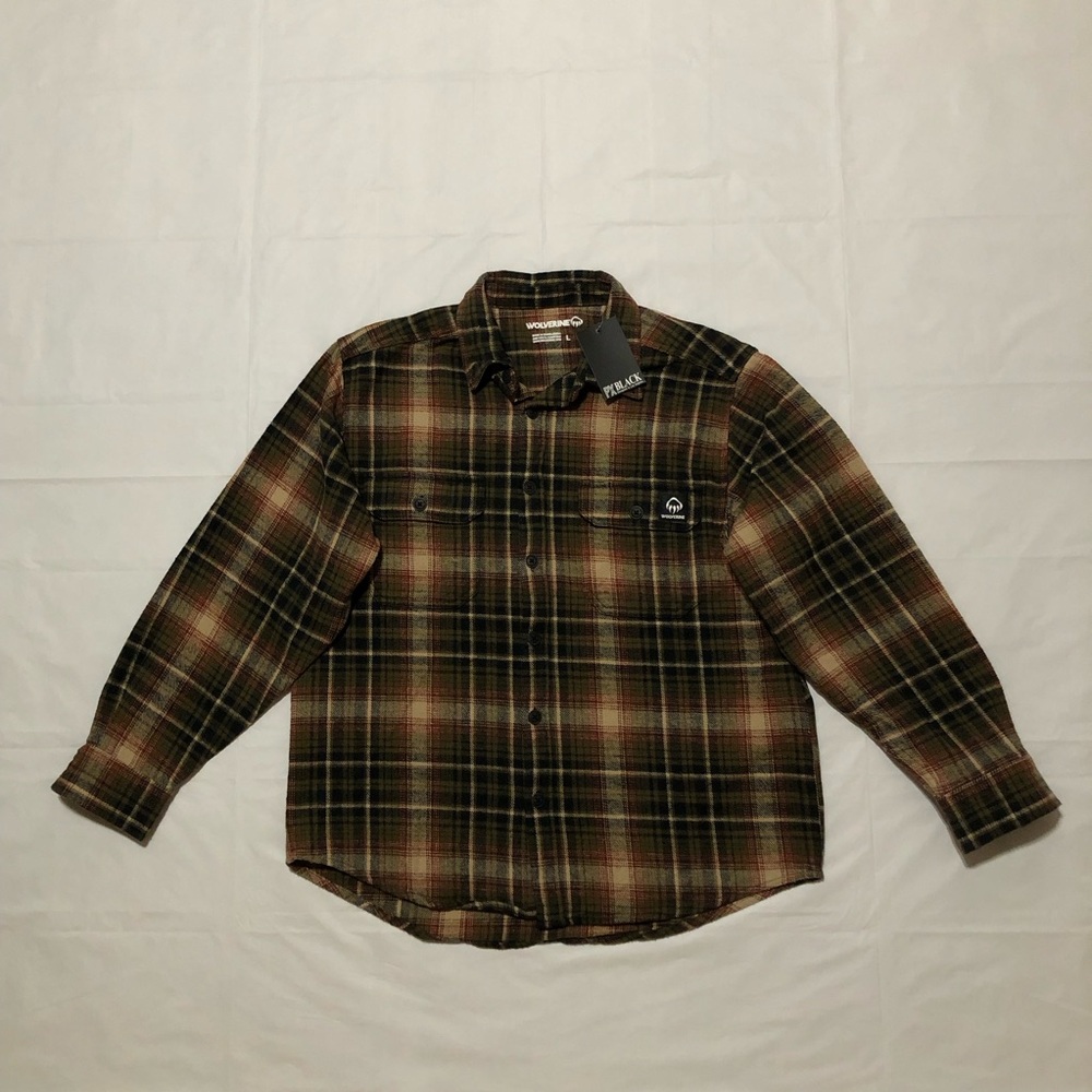 NWT Wolverine Men’s Glacier Heavyweight Long Sleeve Khaki Plaid Flannel Shirt L